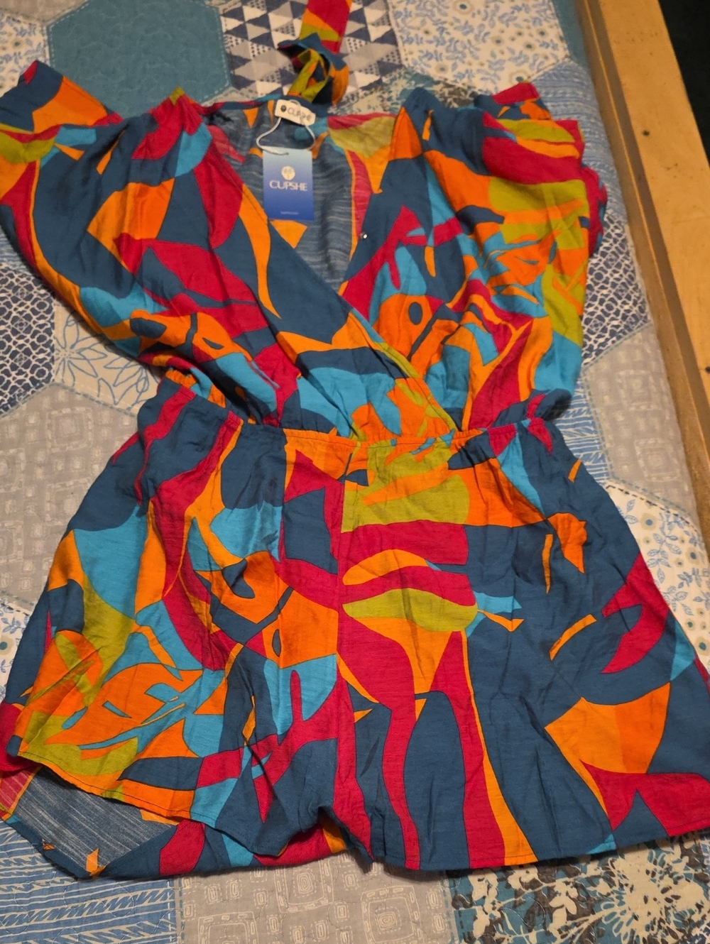 CuPShE Colorful Abstract Print Romper - Blue, Orange, Pink, Green